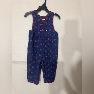 Vintage Gymboree Blue Overalls with Red Floral Print